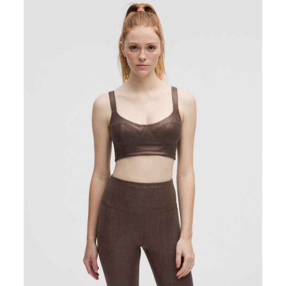 Lululemon Everlux Matte Foil Longline Workout Bra Espresso Size S